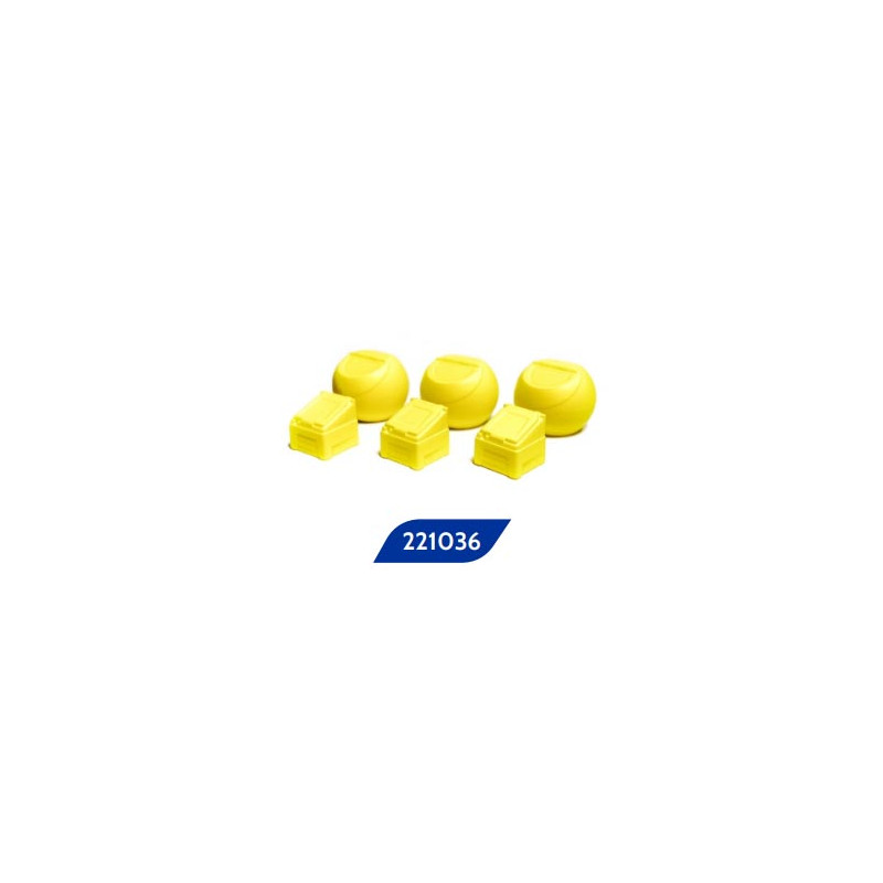 Contenedores de sal y palas, amarillo.