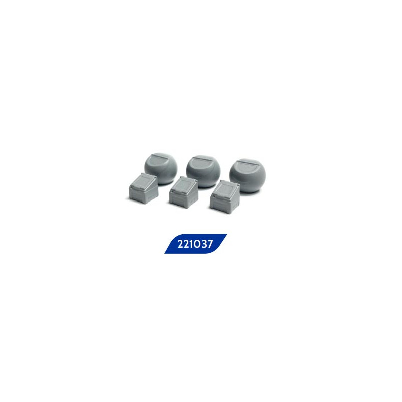 Contenedores de sal y palas, gris.