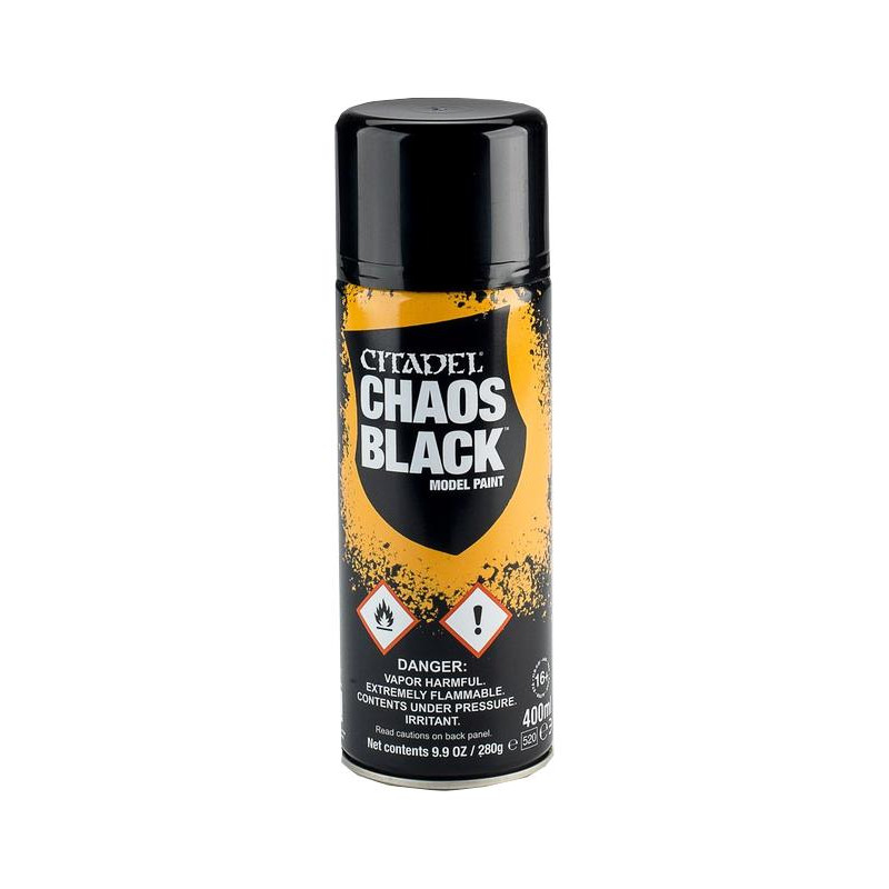 Spray de imprimación Citadel: Chaos Black.