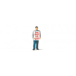 Homem com cartaz.