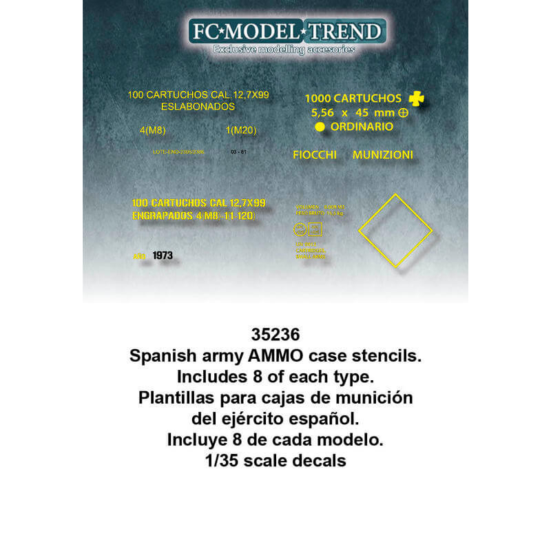 Decal set: Spanish army ammo case stencils.
