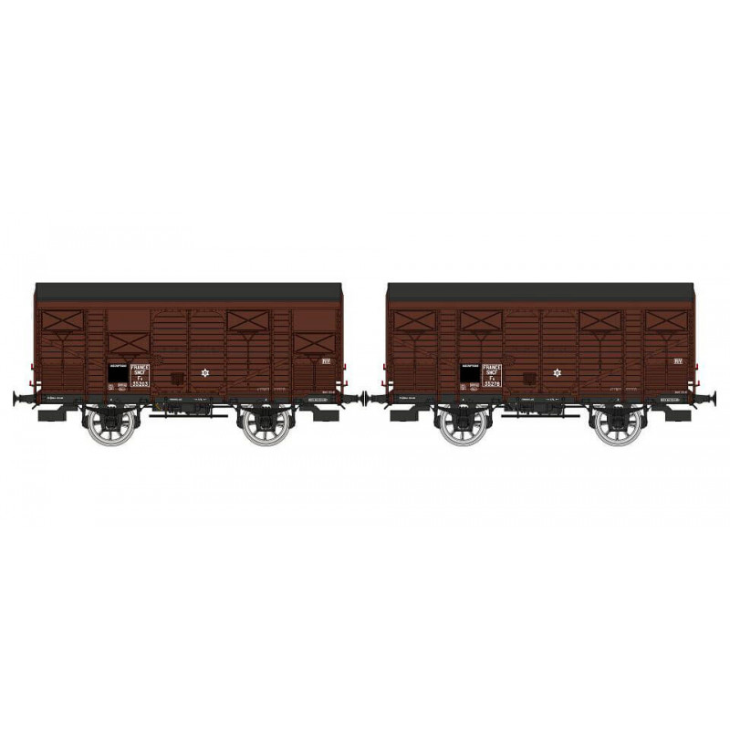 Set of 2 closed wagons ex-PLM 20T, SNCF.