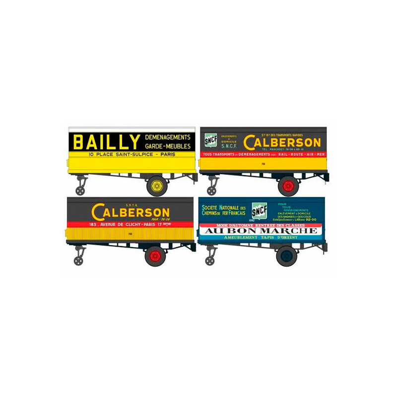 Set de cuatro remolques: Bailly, Calberson (x2) y Au Bon Marche.