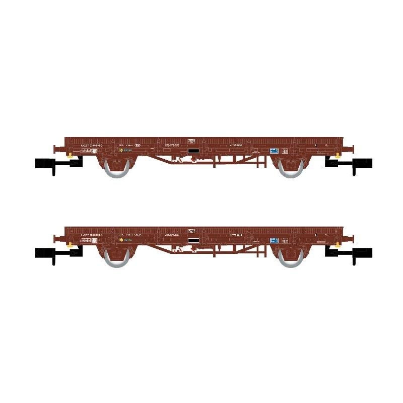 Set de dos vagones plataforma con carga sacos de tabaco, RENFE.