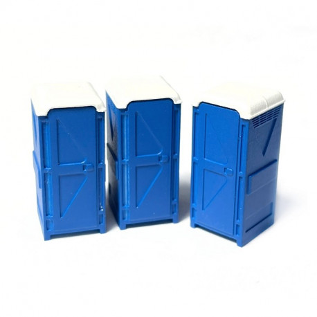 Blue portable toilettes.