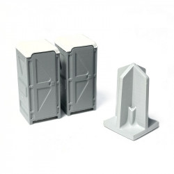 Gray portable toilettes and urinal.