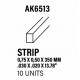 Styrene strip 0.75 X 0.5 mm.