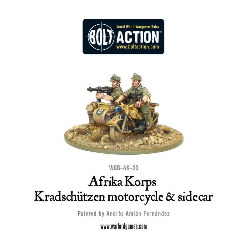 Motocicleta y sidecar Afrika Korps Kradschutzen. Bolt Action.