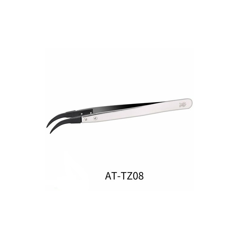 Pinza antiestática de punta en ángulo.