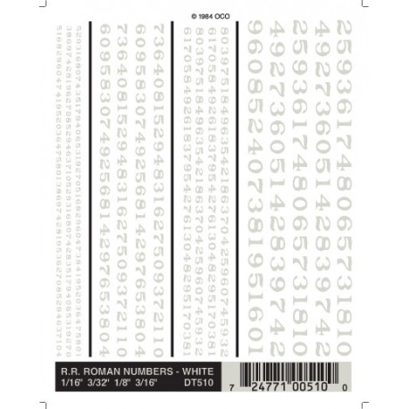 Roman number decals. WOODLAND SCENICS DT510