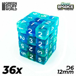 Dadi da 12 mm, verde - turchese.