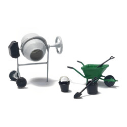 Bétonnière et outils.