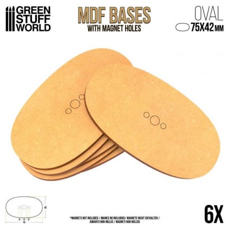 MDF Bases - Oval Pill, 75x46 mm (x6). GREEN STUFF WORLD 9198