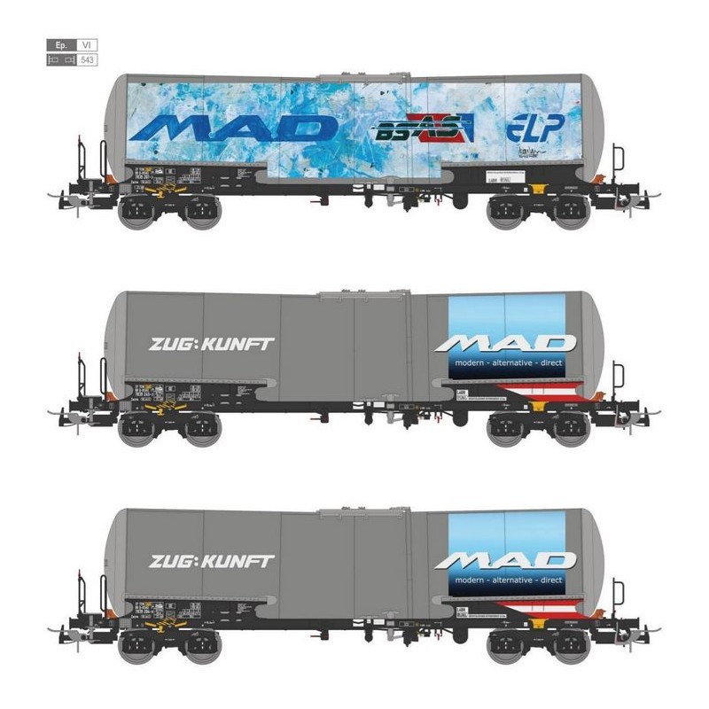 3-unit set of tank wagons, ZACNS.