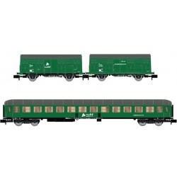 Ensemble de 2 wagons J2 fermés et 1 wagon SSV-500. ADIF.
