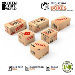 Große bedruckte Miniaturboxen (x6).