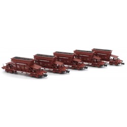 Set of 5 'Uas' hopper cars, refrigerated wagons. RENFE.