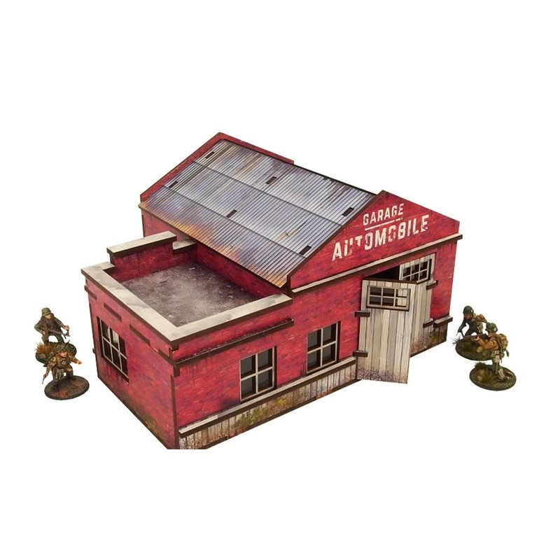 Pre-pintado WW2 Normandy Garage con estación de gasolina.
