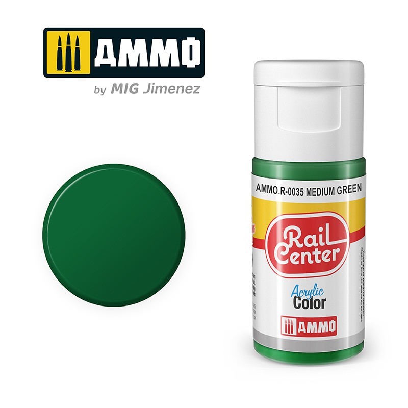 Medium Green, 15 ml. Rail Center. Medium Green, 15 ml. Rail Center.