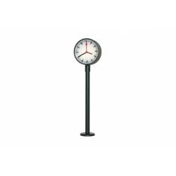 Platform clock lit on post.
