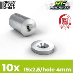 Neodym-Magnete 15x2,5mm mit Loch - 10 Stück (N52).