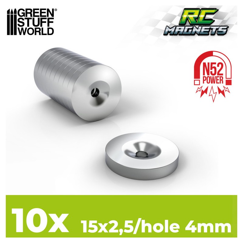 Imanes Neodimio 15x2,5mm con hueco - 10unidades (N52).