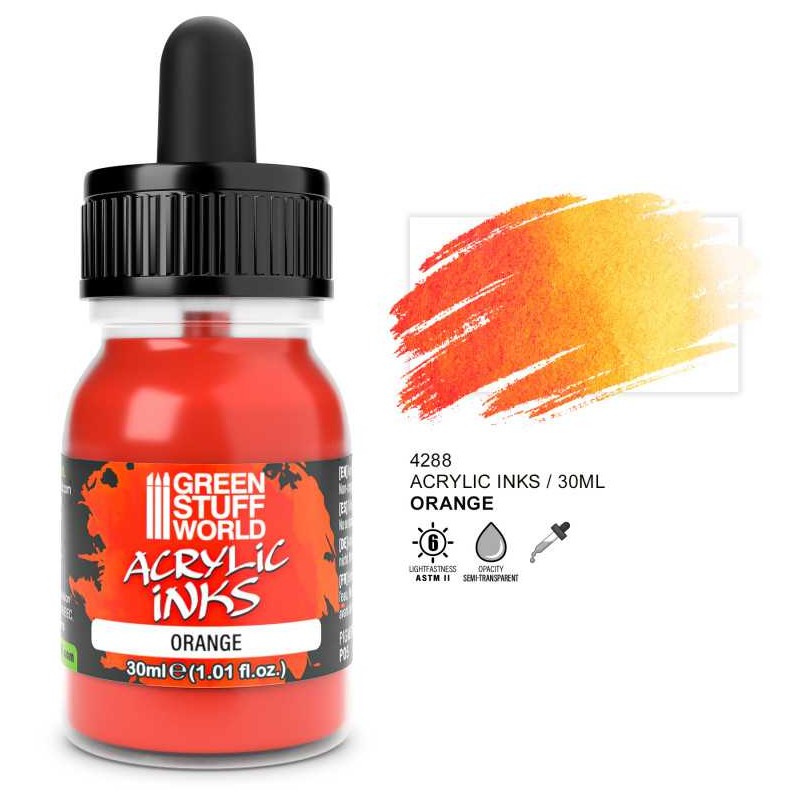 Acrylic ink opaque orange, 30 ml.