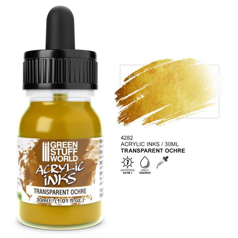 Tinta acrílica transparente ocre, 30 ml.