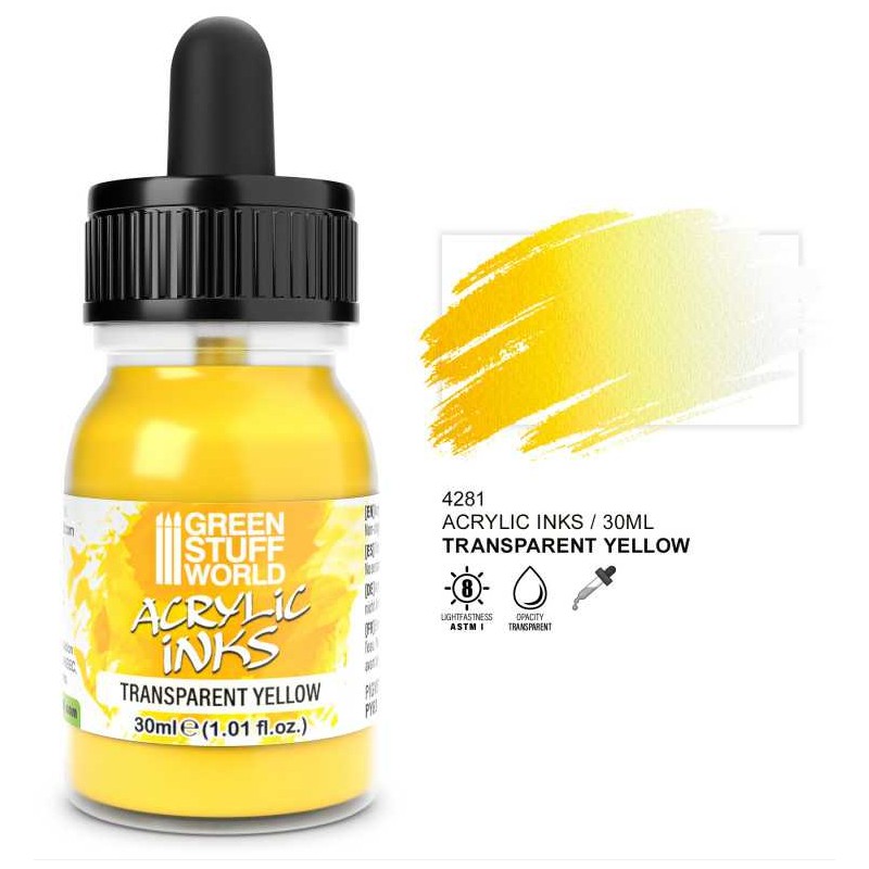 Tinta acrílica transparente amarillo, 30 ml.