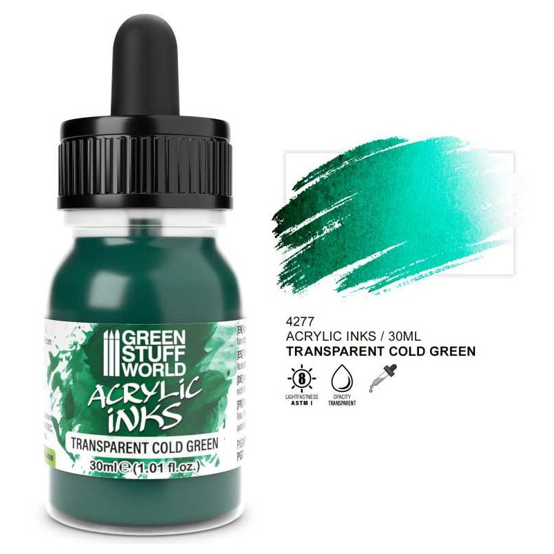Tinta acrílica transparente verde frío, 30 ml.