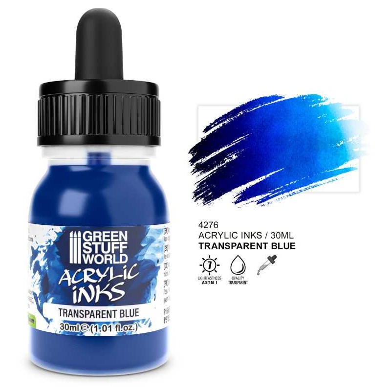 Tinta acrílica transparente azul, 30 ml.