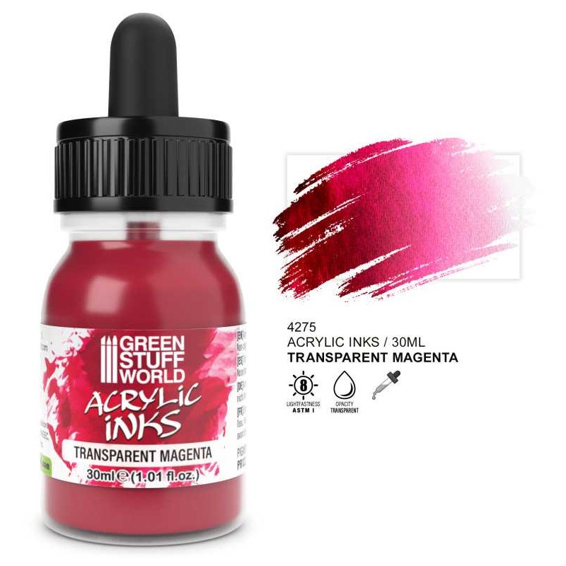 Tinta acrílica transparente magenta, 30 ml.