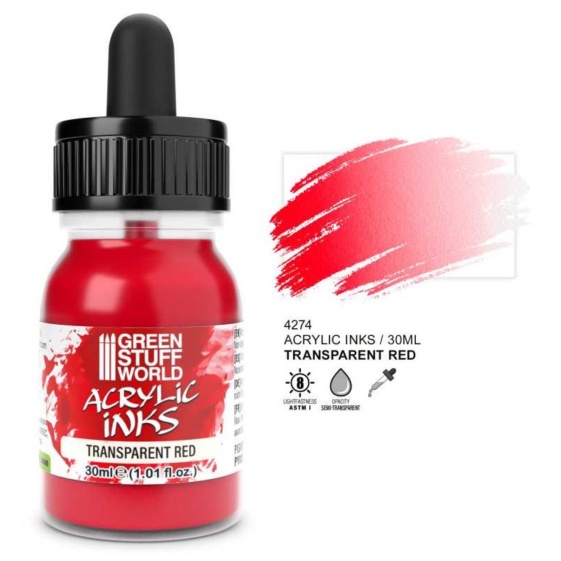 Tinta acrílica transparente rojo, 30 ml.