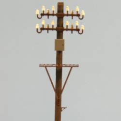 Electric wood pole with box and platform.