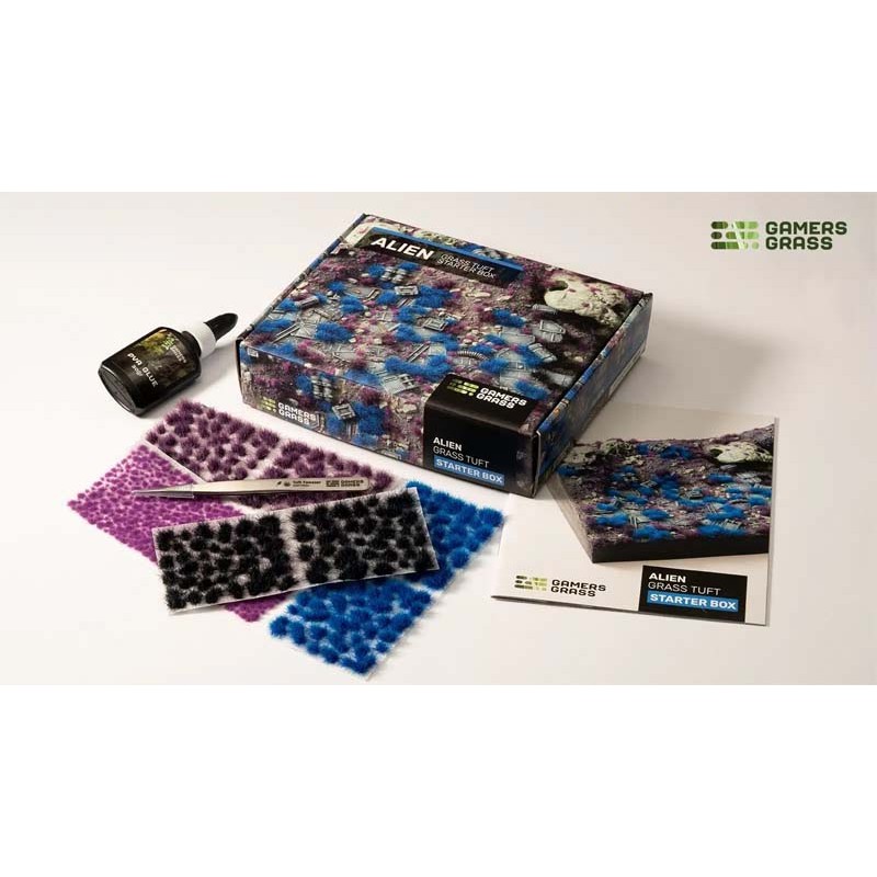 Caja de inicio. Mechones de hierba alien. Caja de inicio. Mechones de hierba alien.