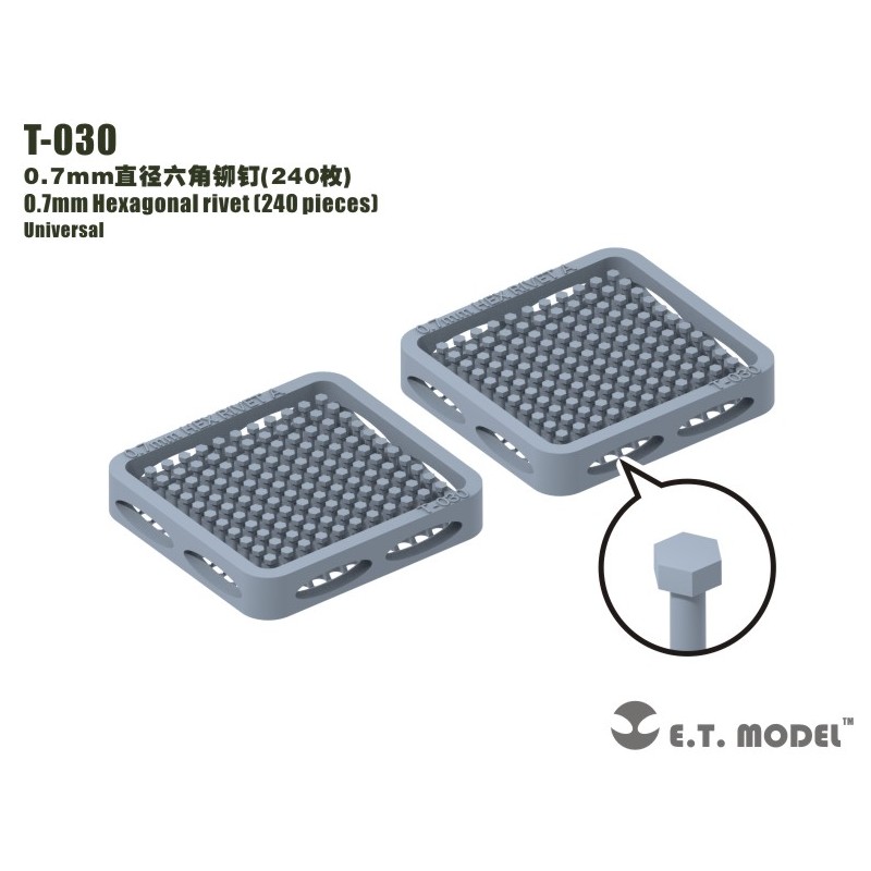 Remache hexagonal de 0,7 mm (240 piezas).
