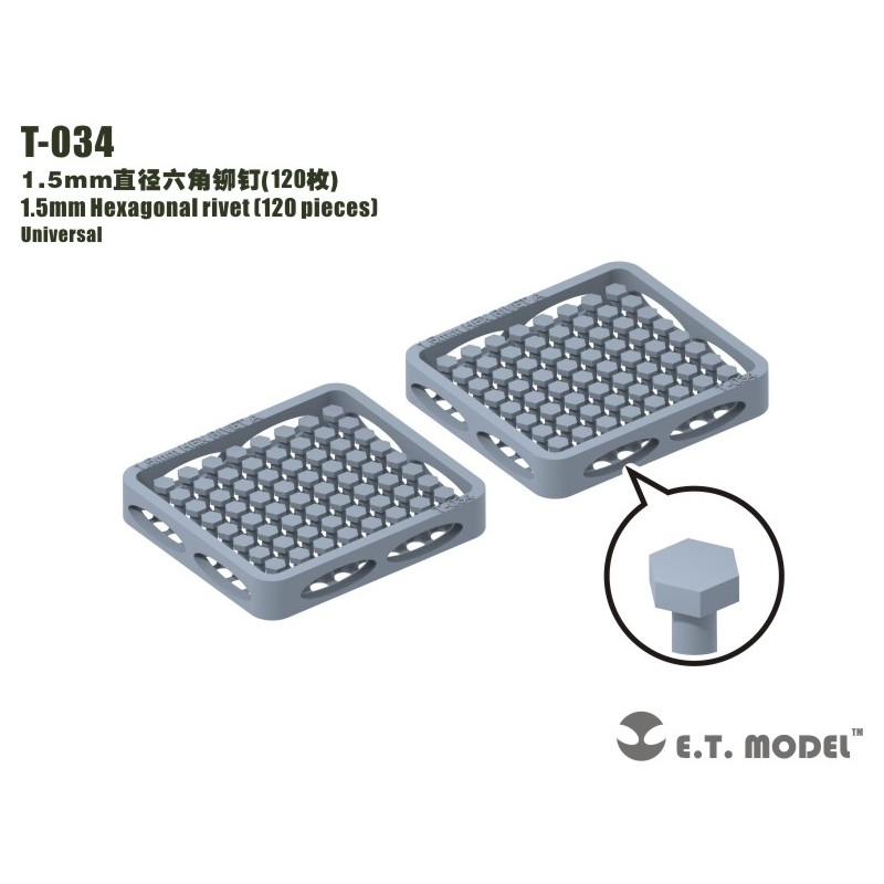 Remache hexagonal de 1.5 mm (120 piezas).