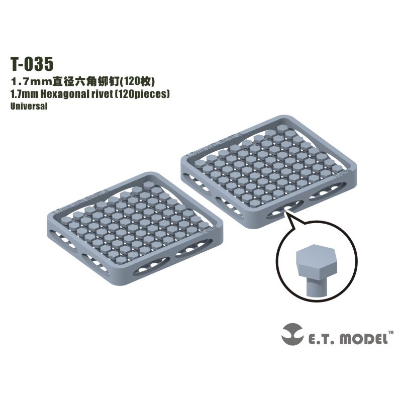 Remache hexagonal de 1.7 mm (120 piezas).