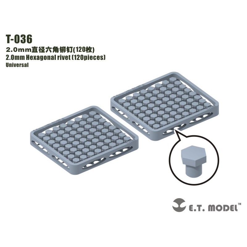 Remache hexagonal de 2.0 mm (120 piezas).