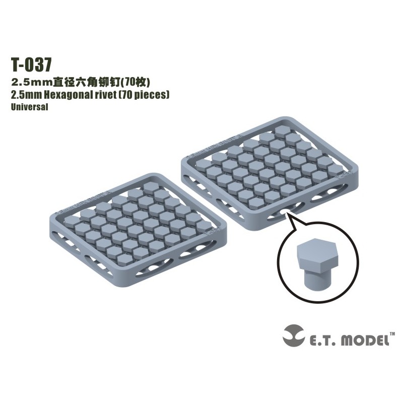Remache hexagonal de 2.5 mm (70 piezas).