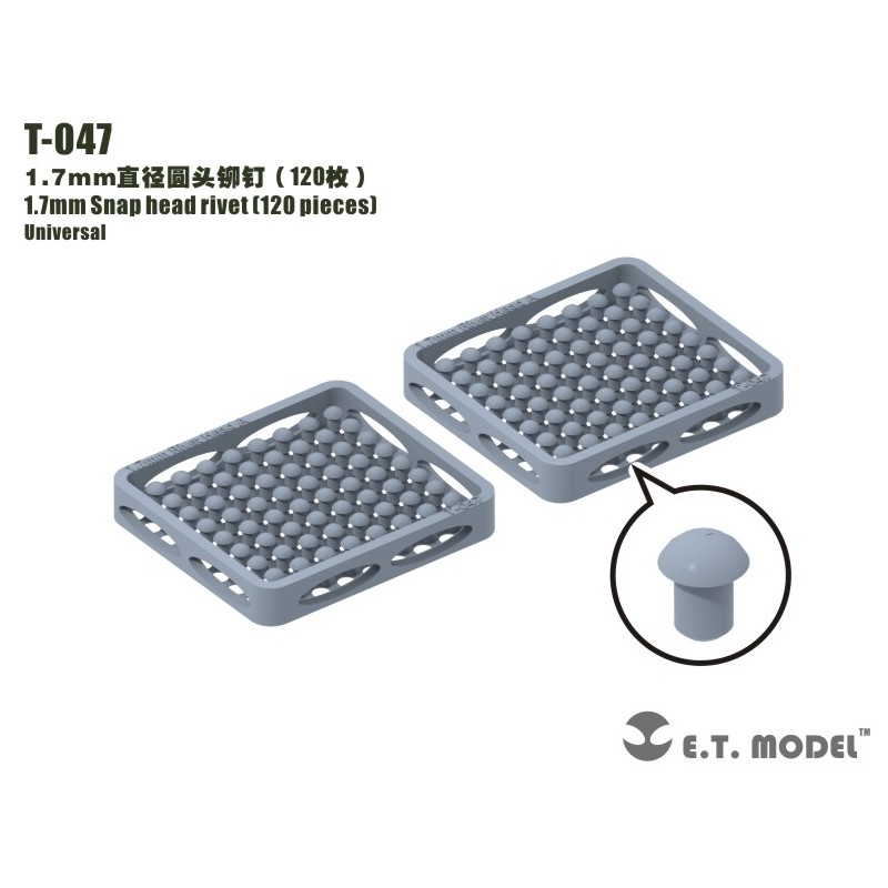 1.7 mm Snap head rivet (120 pieces).