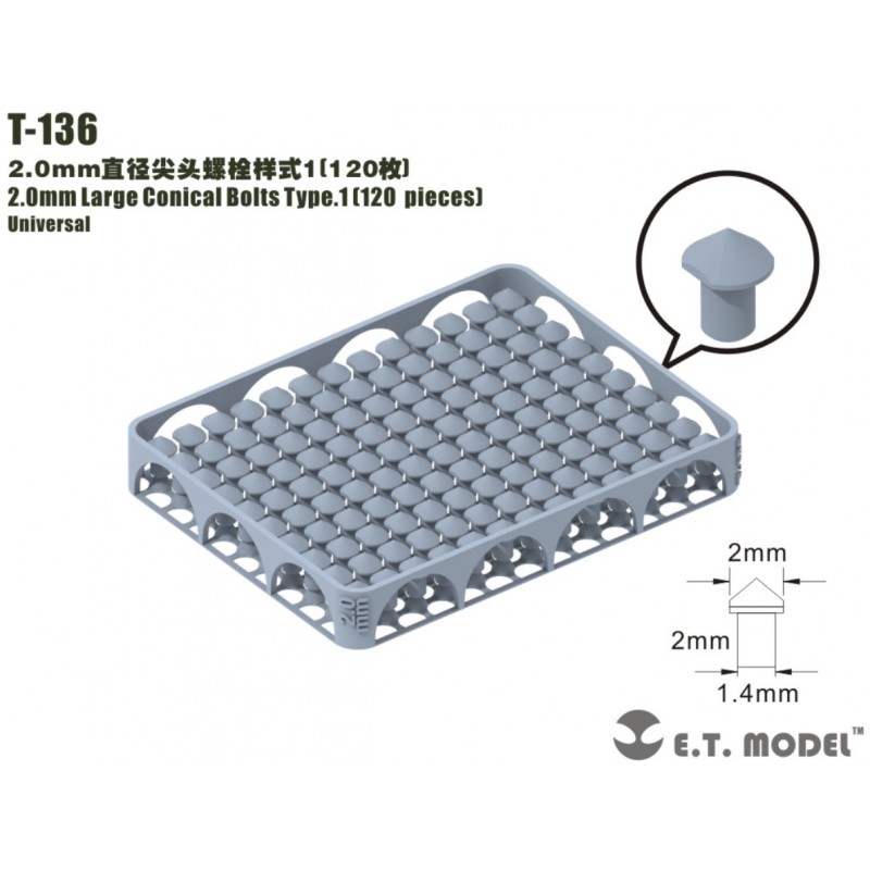 Pernos cónicos grandes de 2.0 mm tipo 1 (120 piezas). Pernos cónicos grandes de 2.0 mm tipo 1 (120 piezas).