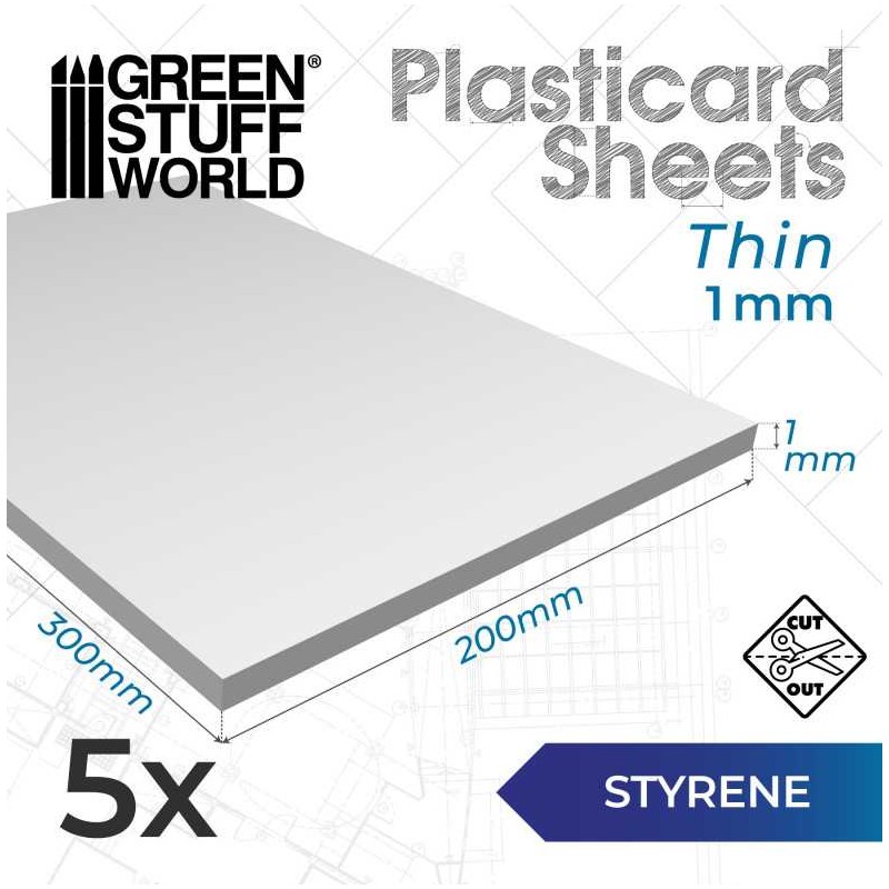 Styrene sheets 1 mm (x5).