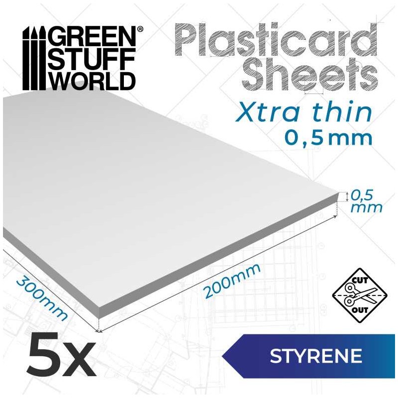 Styrene sheets 0.5 mm (x5).