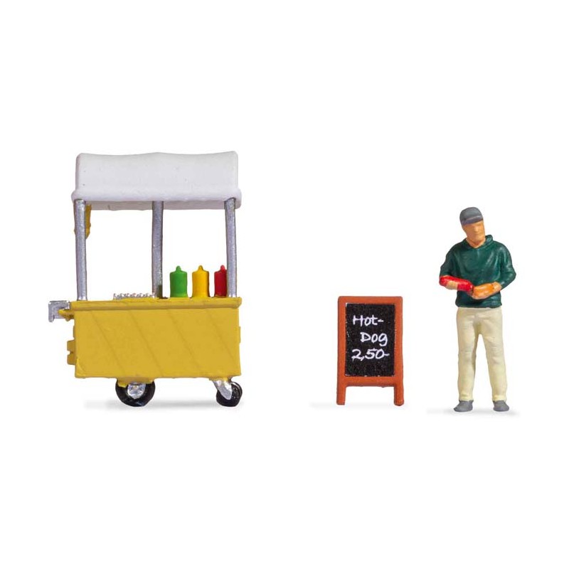 Puesto de perritos calientes.