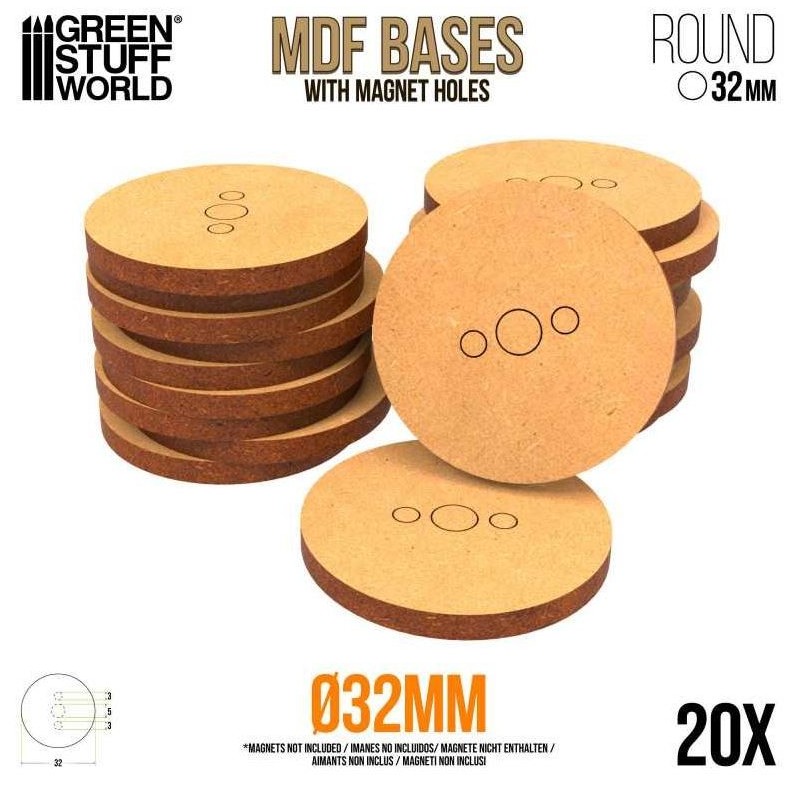 MDF Bases - round, 32 mm (x20). MDF Bases - round, 32 mm (x20).