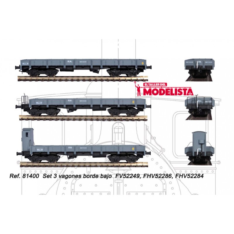 Set 3 vagones borde bajo serie MM, RENFE. MABAR 81400 Set 3 vagones borde bajo serie MM, RENFE. MABAR 81400