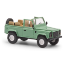 Land Rover Defender 90, cabriolet ouvert, vert.