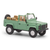 Land Rover Defender 90, descapotable abierto, verde.