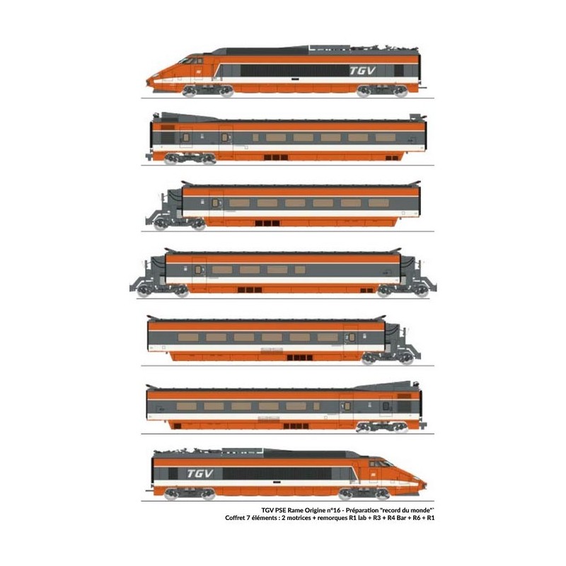 TGV PSE, Set 16, 7 cars. World record. SNCF.